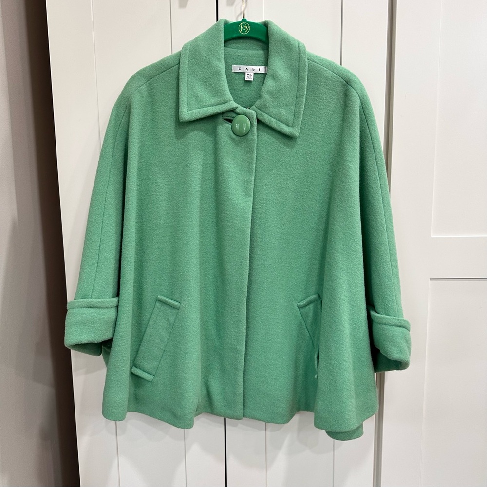 CAbi Carriage House Cape Mint Green Wool Blend Satiny Lined Swing Jacket